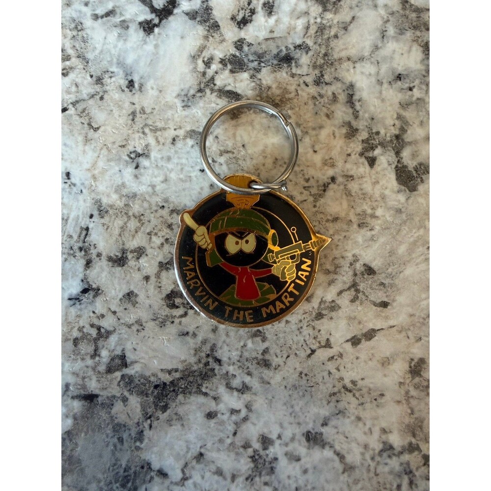 Vintage 1991 Warner Bros. Marvin the Martian Enamel Key Chain, Marvin & Spellout